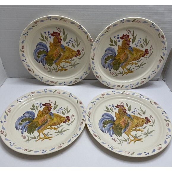 4 Corelle Country Morning Rooster Dinner Plates 10.25" - VGUC for age - Picture 1 of 10